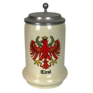 Vintage Domdesign Tirol Ceramic Beer Stein With Lid Germany Barware Collectible